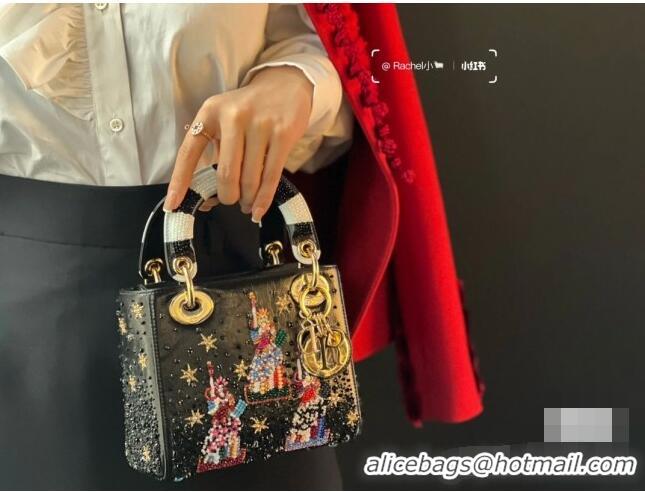 Traditional Specials Dior Lady Dior Mini Bag in Leather with Beads Limited Edition M0505 Black 2024