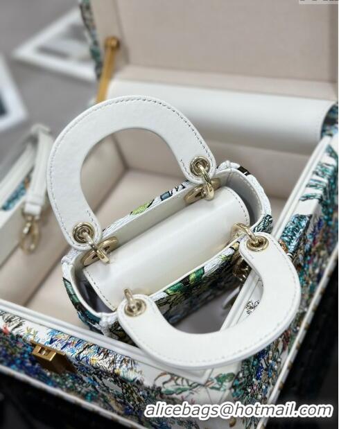 Top Quality Dior Mini Lady Dior Bag in Lambskin with Elephant Embroidery Limited Edition M0505 White/Green 2024