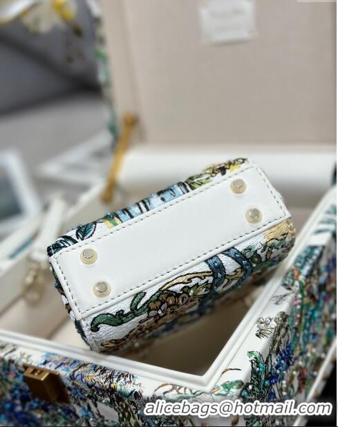 Top Quality Dior Mini Lady Dior Bag in Lambskin with Elephant Embroidery Limited Edition M0505 White/Green 2024