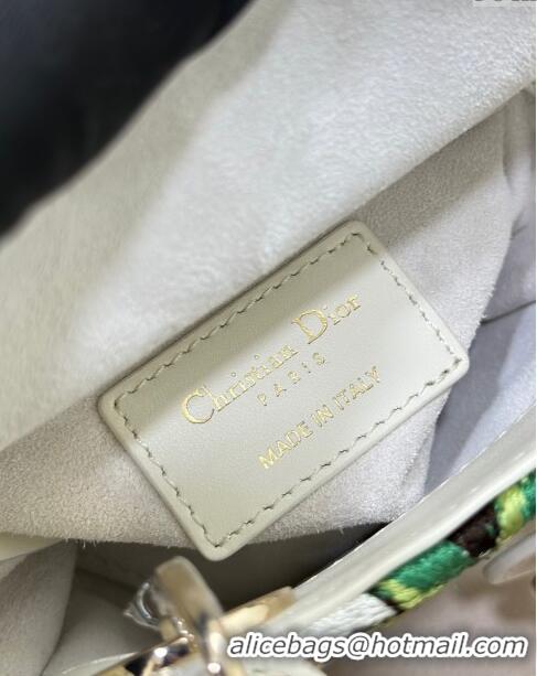 Top Quality Dior Mini Lady Dior Bag in Lambskin with Elephant Embroidery Limited Edition M0505 White/Green 2024