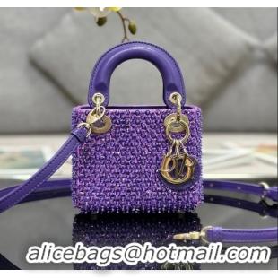 Modern Classic Dior Micro Lady Dior Bag in Leather with Beads and Sequins Limited Edition S0856 Purple 2024