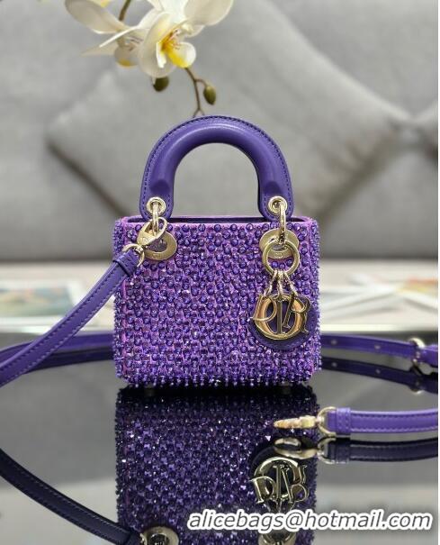 Modern Classic Dior Micro Lady Dior Bag in Leather with Beads and Sequins Limited Edition S0856 Purple 2024