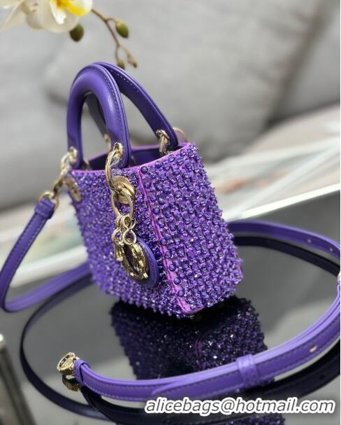 Modern Classic Dior Micro Lady Dior Bag in Leather with Beads and Sequins Limited Edition S0856 Purple 2024