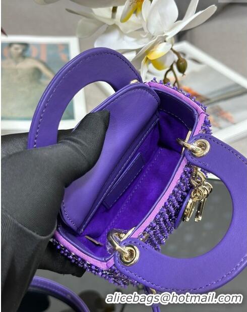 Modern Classic Dior Micro Lady Dior Bag in Leather with Beads and Sequins Limited Edition S0856 Purple 2024