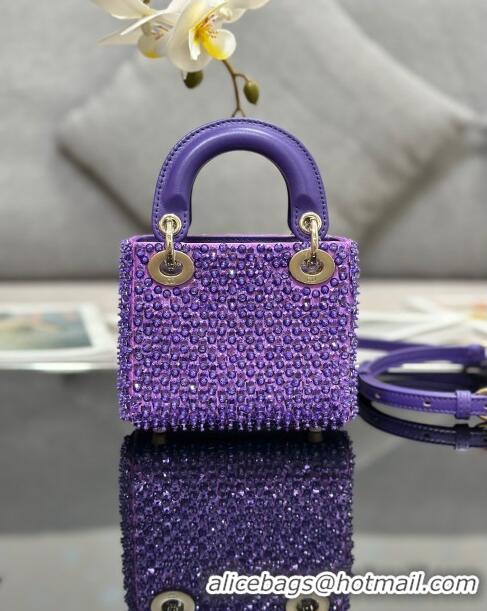 Modern Classic Dior Micro Lady Dior Bag in Leather with Beads and Sequins Limited Edition S0856 Purple 2024