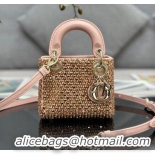 Best Price Dior Micro Lady Dior Bag in Leather with Beads and Sequins Limited Edition S0856 Pink 2024