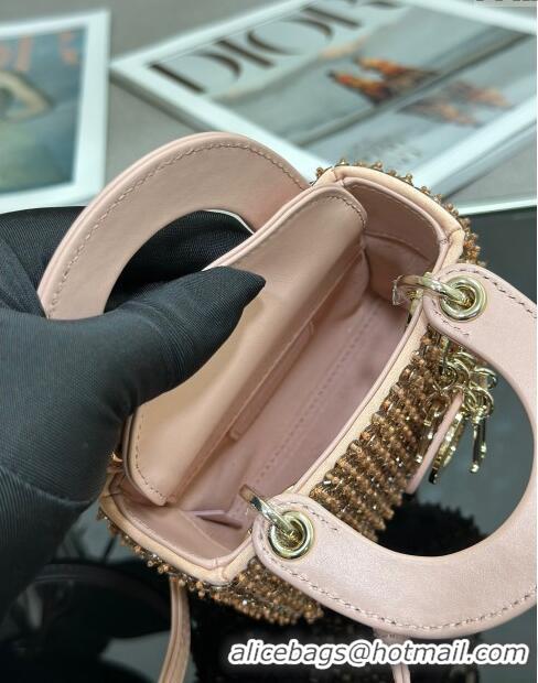 Best Price Dior Micro Lady Dior Bag in Leather with Beads and Sequins Limited Edition S0856 Pink 2024