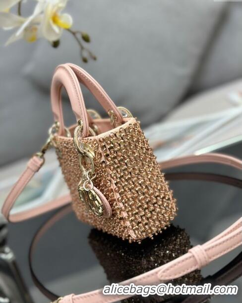 Best Price Dior Micro Lady Dior Bag in Leather with Beads and Sequins Limited Edition S0856 Pink 2024