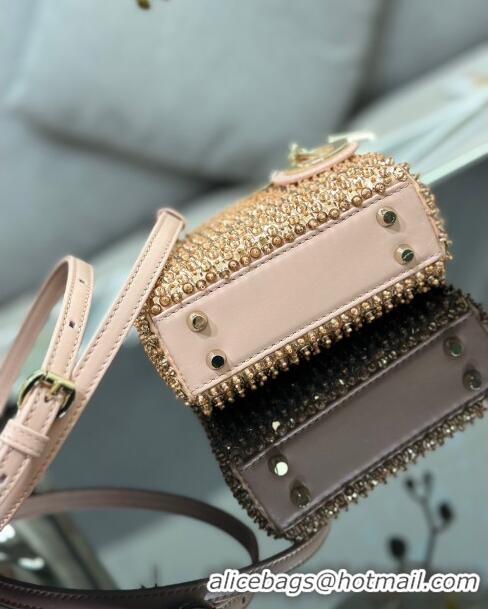 Best Price Dior Micro Lady Dior Bag in Leather with Beads and Sequins Limited Edition S0856 Pink 2024