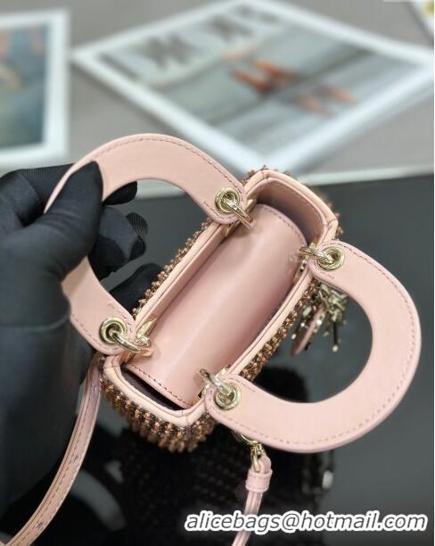 Best Price Dior Micro Lady Dior Bag in Leather with Beads and Sequins Limited Edition S0856 Pink 2024