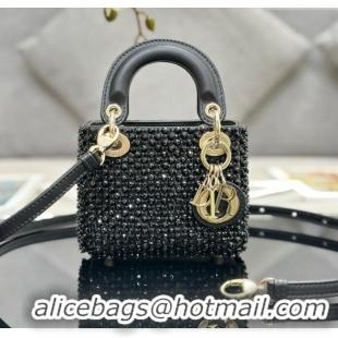 Best Price Dior Micro Lady Dior Bag in Leather with Beads and Sequins Limited Edition S0856 Black 2024