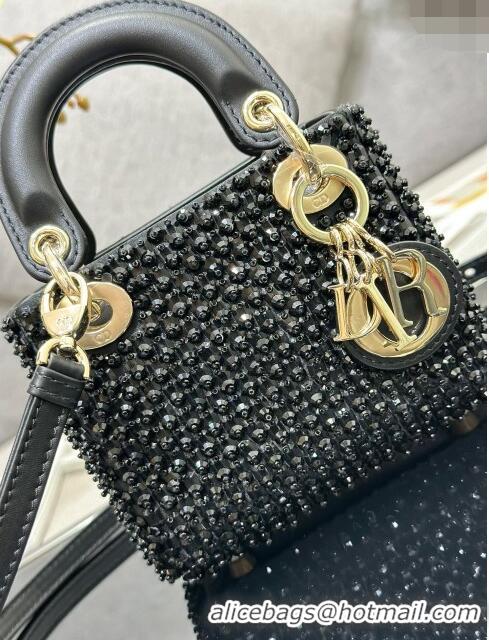 Best Price Dior Micro Lady Dior Bag in Leather with Beads and Sequins Limited Edition S0856 Black 2024