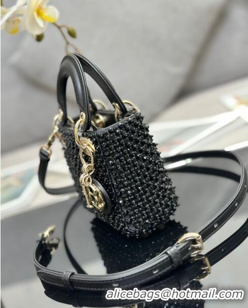 Best Price Dior Micro Lady Dior Bag in Leather with Beads and Sequins Limited Edition S0856 Black 2024