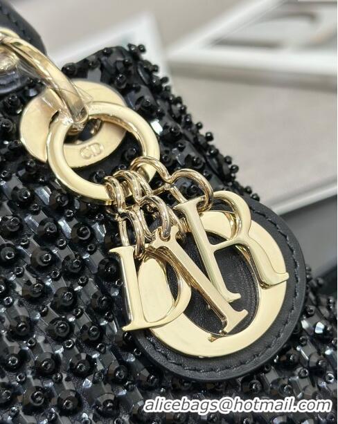 Best Price Dior Micro Lady Dior Bag in Leather with Beads and Sequins Limited Edition S0856 Black 2024