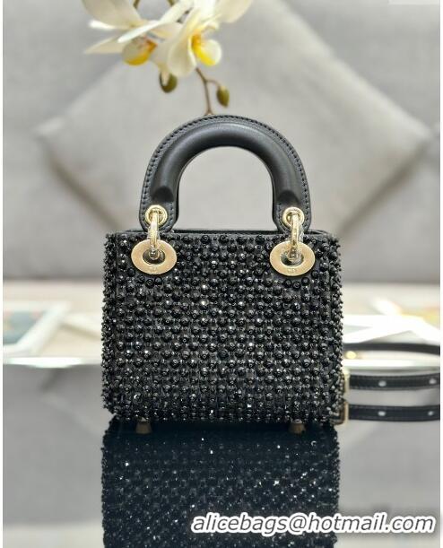 Best Price Dior Micro Lady Dior Bag in Leather with Beads and Sequins Limited Edition S0856 Black 2024