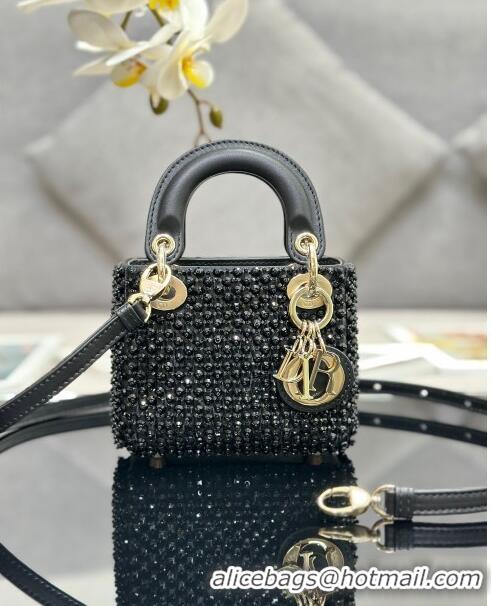 Best Price Dior Micro Lady Dior Bag in Leather with Beads and Sequins Limited Edition S0856 Black 2024