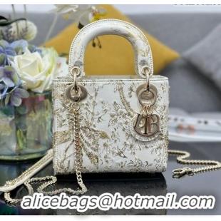 Free Shipping Dior Mini Lady Dior Bag in Jardin d'Hiver Calfskin with Beads M0505 White/Gold 2024