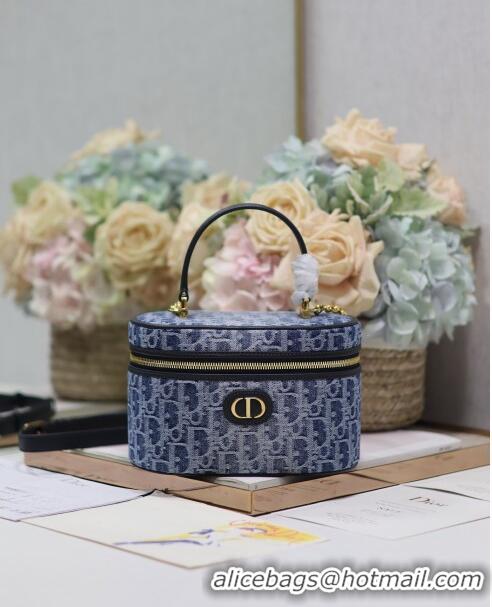 Super Quality Dior 30 Montaigne Small Vanity Case in Blue Denim Dior Oblique Jacquard 5198 2024