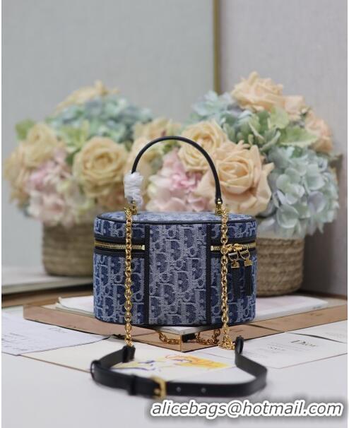 Super Quality Dior 30 Montaigne Small Vanity Case in Blue Denim Dior Oblique Jacquard 5198 2024