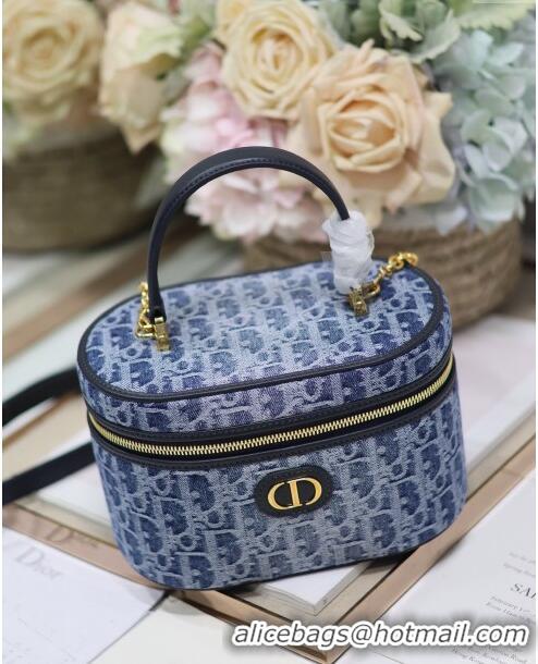 Super Quality Dior 30 Montaigne Small Vanity Case in Blue Denim Dior Oblique Jacquard 5198 2024