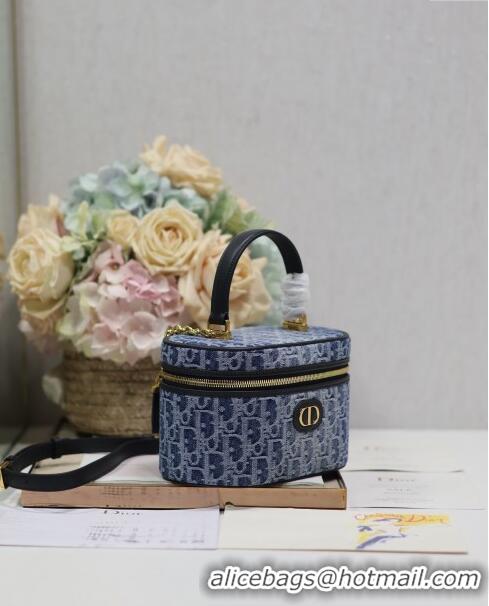 Super Quality Dior 30 Montaigne Small Vanity Case in Blue Denim Dior Oblique Jacquard 5198 2024