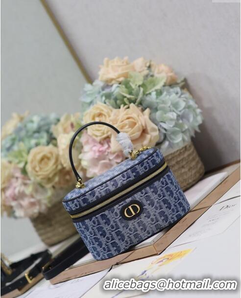 Super Quality Dior 30 Montaigne Small Vanity Case in Blue Denim Dior Oblique Jacquard 5198 2024