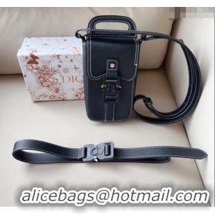 Well Crafted Dior Saddle Vertical Pouch Belt in Black Grained Calfskin Leather D6007 2024 