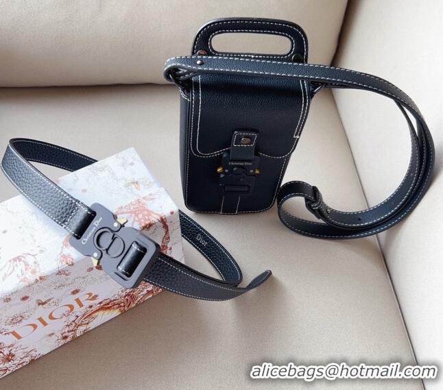 Well Crafted Dior Saddle Vertical Pouch Belt in Black Grained Calfskin Leather D6007 2024 