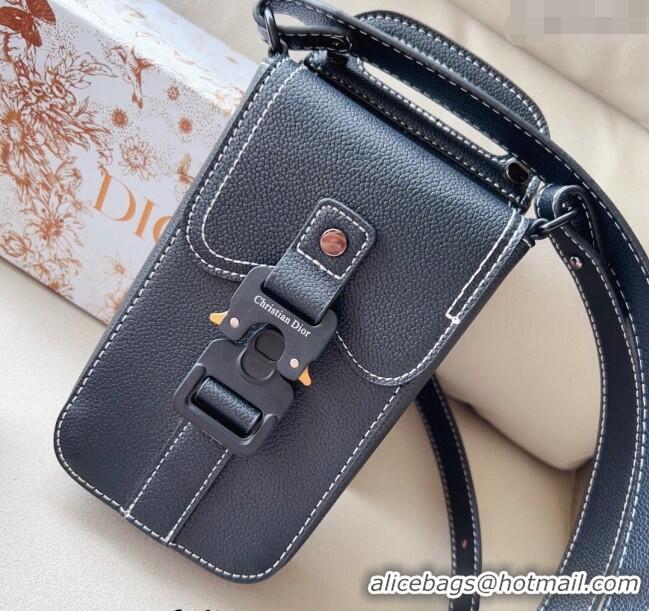 Well Crafted Dior Saddle Vertical Pouch Belt in Black Grained Calfskin Leather D6007 2024 