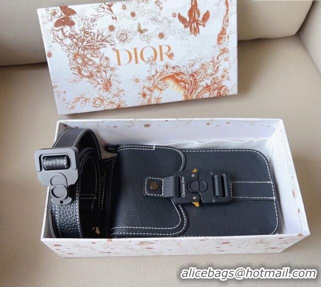 Well Crafted Dior Saddle Vertical Pouch Belt in Black Grained Calfskin Leather D6007 2024 