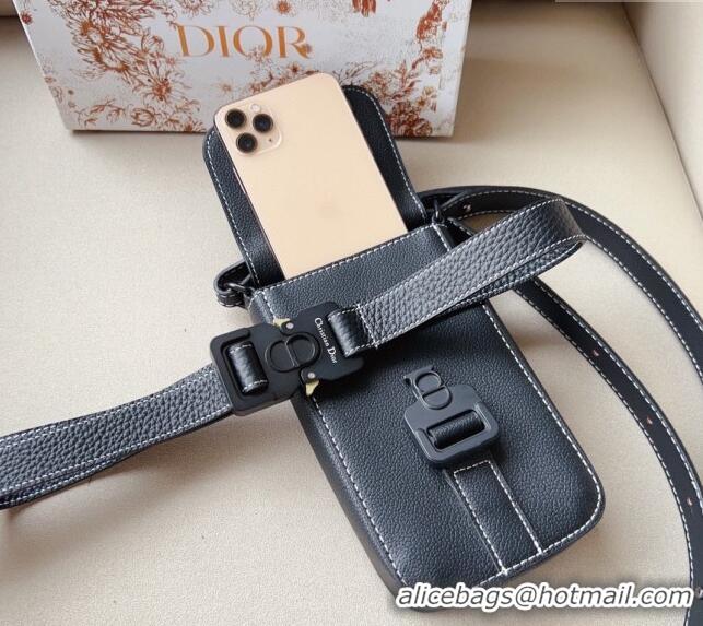 Well Crafted Dior Saddle Vertical Pouch Belt in Black Grained Calfskin Leather D6007 2024 