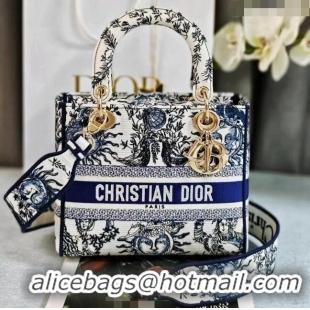 New Design Dior Medium Lady D-Lite Bag in Toile de Jouy Soleil Embroidery CD0601 White/Black 2024