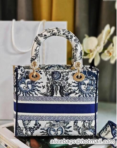 New Design Dior Medium Lady D-Lite Bag in Toile de Jouy Soleil Embroidery CD0601 White/Black 2024