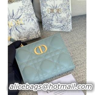 Top Quality Dior Caro Dahlia Wallet in Supple Cannage Calfskin S5173 Light Blue 2024