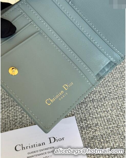 Top Quality Dior Caro Dahlia Wallet in Supple Cannage Calfskin S5173 Light Blue 2024