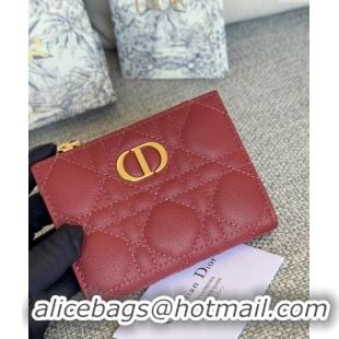 Famous Brand Dior Caro Dahlia Wallet in Supple Cannage Calfskin S5173 Burgundy 2024