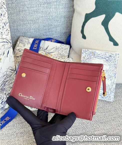 Famous Brand Dior Caro Dahlia Wallet in Supple Cannage Calfskin S5173 Burgundy 2024