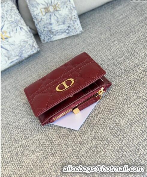 Famous Brand Dior Caro Dahlia Wallet in Supple Cannage Calfskin S5173 Burgundy 2024