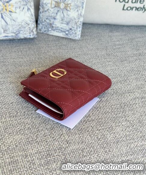 Famous Brand Dior Caro Dahlia Wallet in Supple Cannage Calfskin S5173 Burgundy 2024