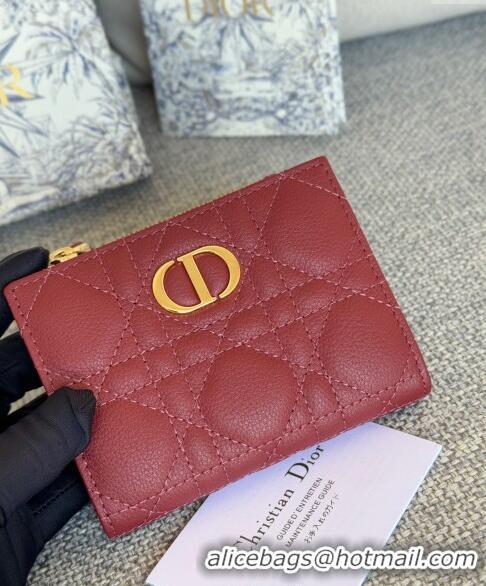 Famous Brand Dior Caro Dahlia Wallet in Supple Cannage Calfskin S5173 Burgundy 2024