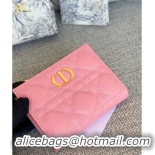 Inexpensive Dior Caro Dahlia Wallet in Supple Cannage Calfskin S5173 Pink 2024