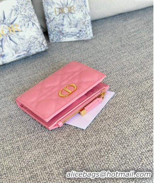 Inexpensive Dior Caro Dahlia Wallet in Supple Cannage Calfskin S5173 Pink 2024