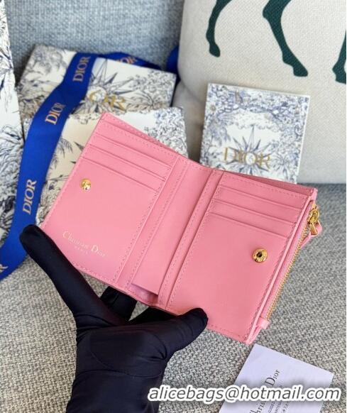 Inexpensive Dior Caro Dahlia Wallet in Supple Cannage Calfskin S5173 Pink 2024