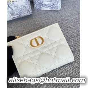 Best Price Dior Caro Dahlia Wallet in Supple Cannage Calfskin S5173 White 2024