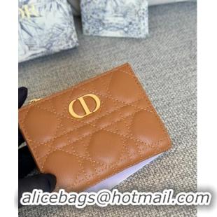 Famous Brand Dior Caro Dahlia Wallet in Supple Cannage Calfskin S5173 Brown 2024