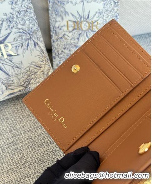 Famous Brand Dior Caro Dahlia Wallet in Supple Cannage Calfskin S5173 Brown 2024