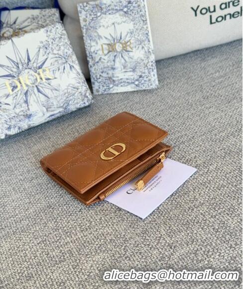 Famous Brand Dior Caro Dahlia Wallet in Supple Cannage Calfskin S5173 Brown 2024