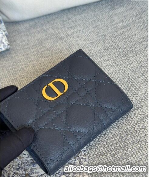 Top Grade Dior Caro Dahlia Wallet in Supple Cannage Calfskin S5173 Dark Blue 2024