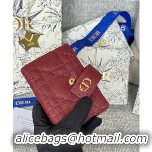 Top Quality Dior Caro Dandelion Card Holder Wallet in Supple Cannage Calfskin S5157 Dark Burgundy 2024