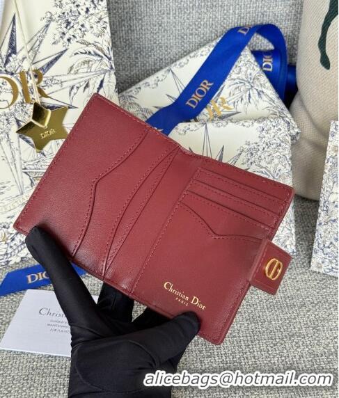 Top Quality Dior Caro Dandelion Card Holder Wallet in Supple Cannage Calfskin S5157 Dark Burgundy 2024